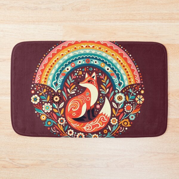 Item preview, Scandinavian Folk Art Fox Under Rainbow with Flowers by heidiannemorris © designed and sold by FOLK ART FUSION.