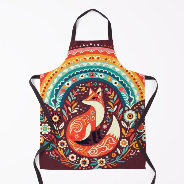 Item preview, Scandinavian Folk Art Fox Under Rainbow with Flowers by heidiannemorris © designed and sold by FOLK ART FUSION.