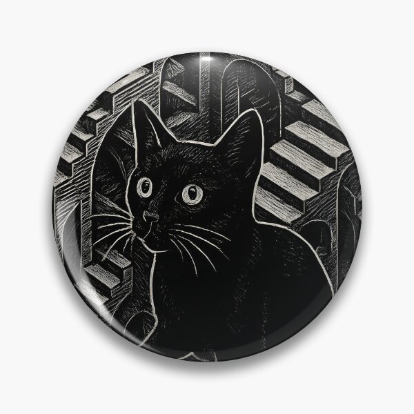 Item preview, Black Cat Lost in Endless Stairs | M.C. Escher Inspired Optical Illusion Vector Art designed and sold by WAUZ.
