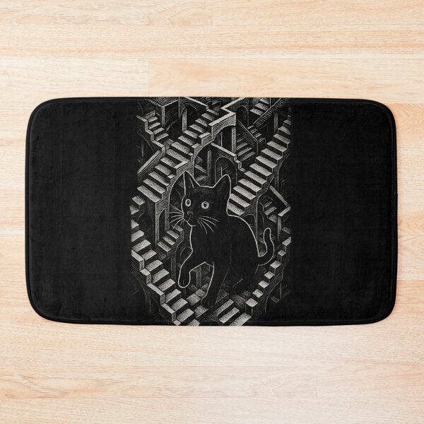 Item preview, Black Cat Lost in Endless Stairs | M.C. Escher Inspired Optical Illusion Vector Art designed and sold by WAUZ.