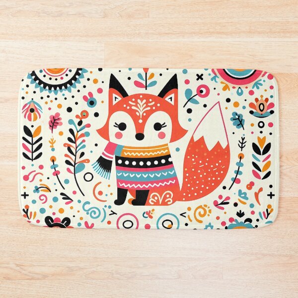 Item preview, Scandinavian Folk Art Cute Fox with Flower Scarf by heidiannemorris © designed and sold by FOLK ART FUSION by heidiannemorris.