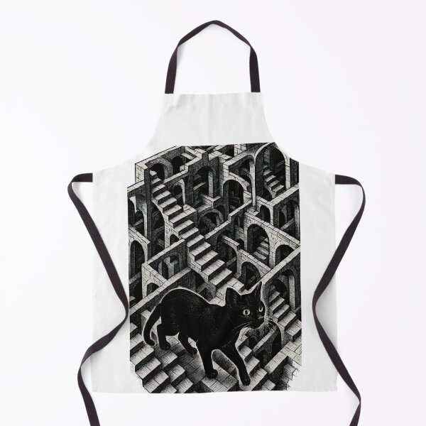 Item preview, Wandering Black Cat Through Infinite Staircase Maze | Surreal Minimalist Vector Art designed and sold by WAUZ.