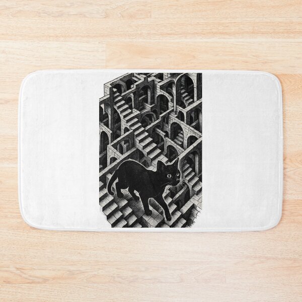 Item preview, Wandering Black Cat Through Infinite Staircase Maze | Surreal Minimalist Vector Art designed and sold by WAUZ.