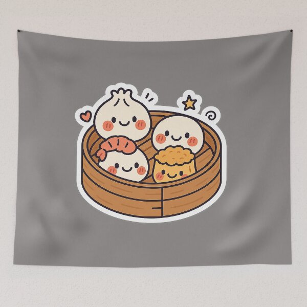 Item preview, “Kawaii Dim Sum Squad - Cute Bamboo Steamer Friends” designed and sold by Studiokif.