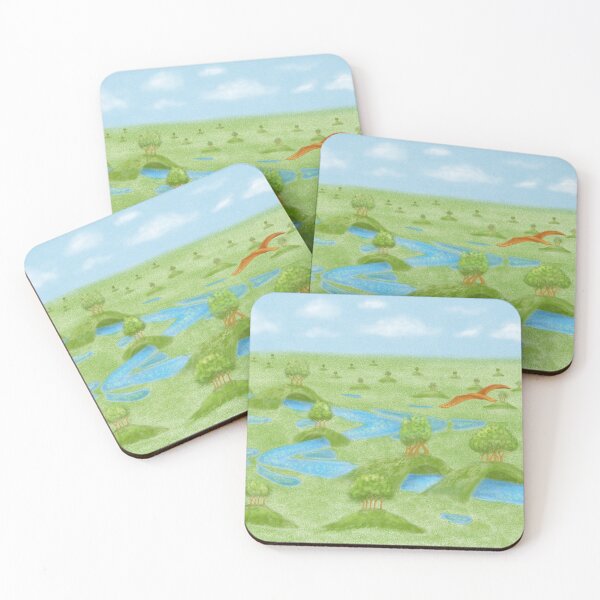 Item preview, A red bird flying over a dreamy prairie designed and sold by greenPQBstudio.