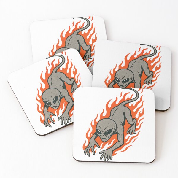 Item preview, Alien Flame Crawler – Retro Grey Extraterrestrial in Fire Ink Style designed and sold by Pop-clothes.