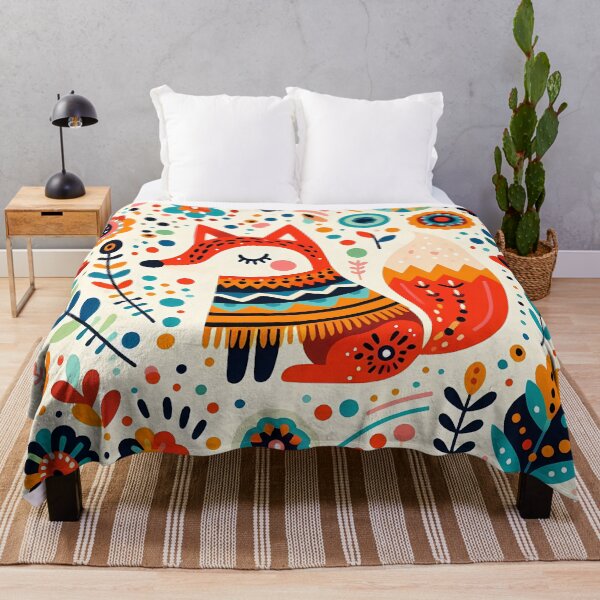 Item preview, Scandinavian Folk Art Fox – Joyful Bright Florals and Warm Neutrals by heidiannemorris © designed and sold by FOLK ART FUSION.