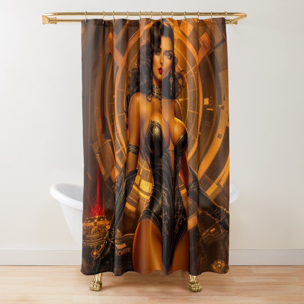 Gilded Portrait Of The Stunning Amara Leonora In Her Lair AI Concept Art by Xzendor7 | AI Generated Sexy Woman Free 4 Gilded Portrait Of The Stunning Amara Leonora In Her Lair Mesmerizing AI Concept Art by Xzendor7 Decorative Art Print Shower Curtain