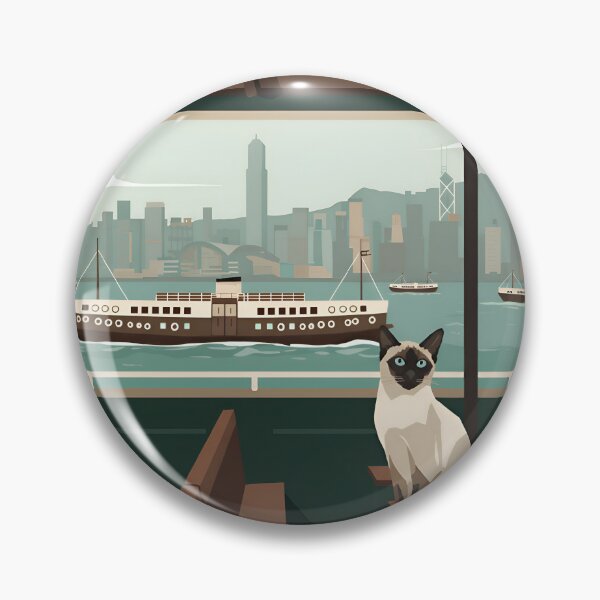 Item preview, Siamese Cat on the Star Ferry – Minimalist Hong Kong Art designed and sold by Simple_Lines2025.