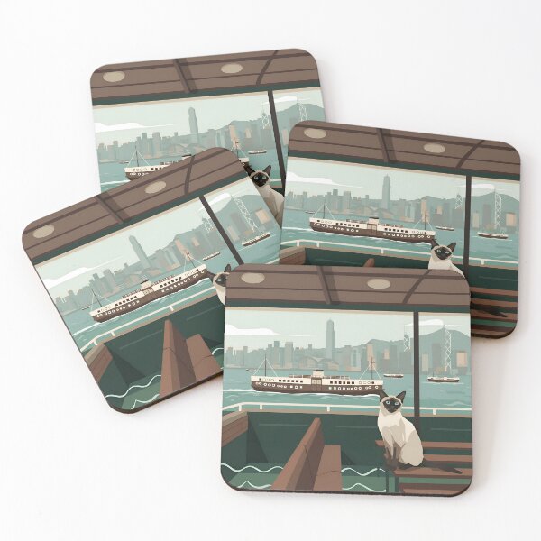 Item preview, Siamese Cat on the Star Ferry – Minimalist Hong Kong Art designed and sold by Simple_Lines2025.