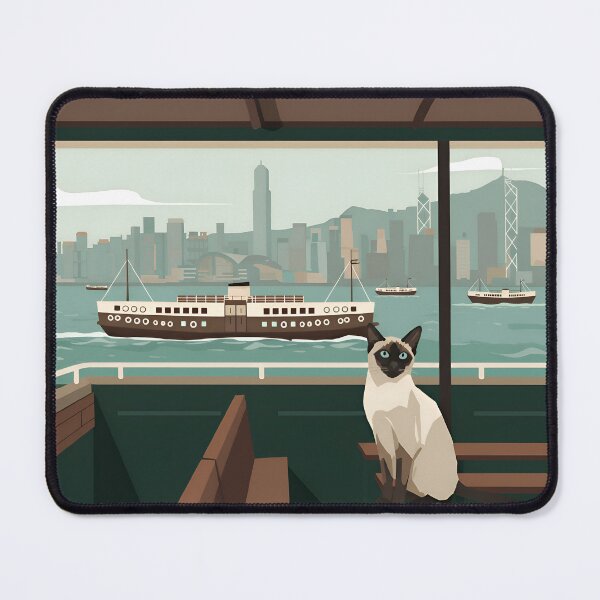 Item preview, Siamese Cat on the Star Ferry – Minimalist Hong Kong Art designed and sold by Simple_Lines2025.