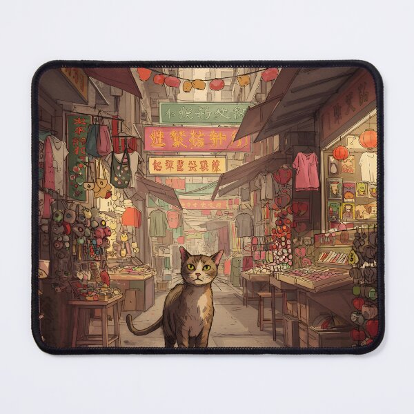 Item preview, Streetwise Alley Cat at Mong Kok Market – Grungy Sketch Hong Kong Art designed and sold by Simple_Lines2025.