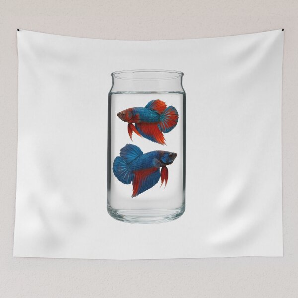 Item preview, Two betta fish gracefully swim inside a glass jar. designed and sold by CHAMP639.