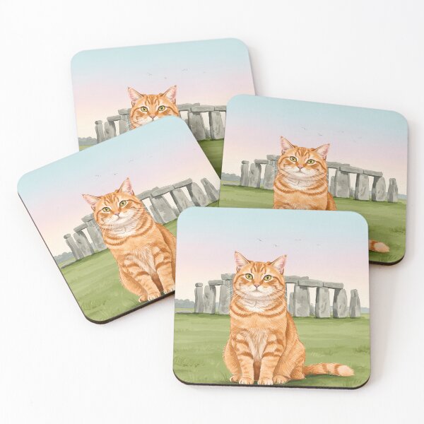Item preview, Sassy Ginger Cat at Stonehenge – Retro Soft Watercolor Realistic Art designed and sold by Simple_Lines2025.