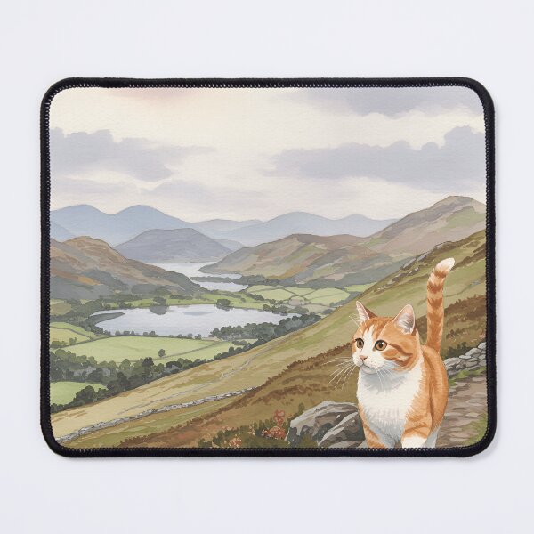 Item preview, Adventurous Cat Hiking the Lake District – Soft Watercolor Realistic Art designed and sold by Simple_Lines2025.