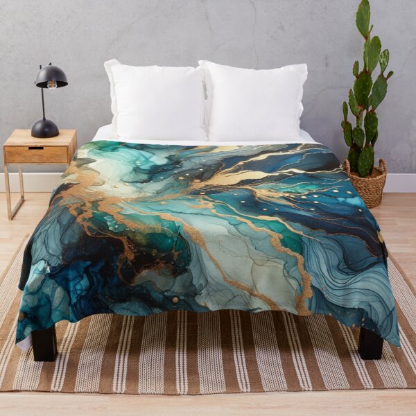 Item preview, Ocean Depths – Abstract Blue and Gold Marble Flow Art designed and sold by Vision Crafted.