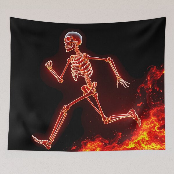 Item preview, Neon Skeleton Running Through Fire – Glowing Fiery Art designed and sold by FusionCipher.