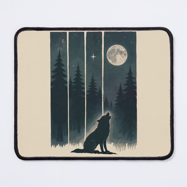 Item preview, A Wolf in the Wild Wolf Silhouette In Beautiful Nature, a wolf with a forest and a deer in the background. nature, wolf, mountains, outdoors, adventure, camping designed and sold by Collagedream.