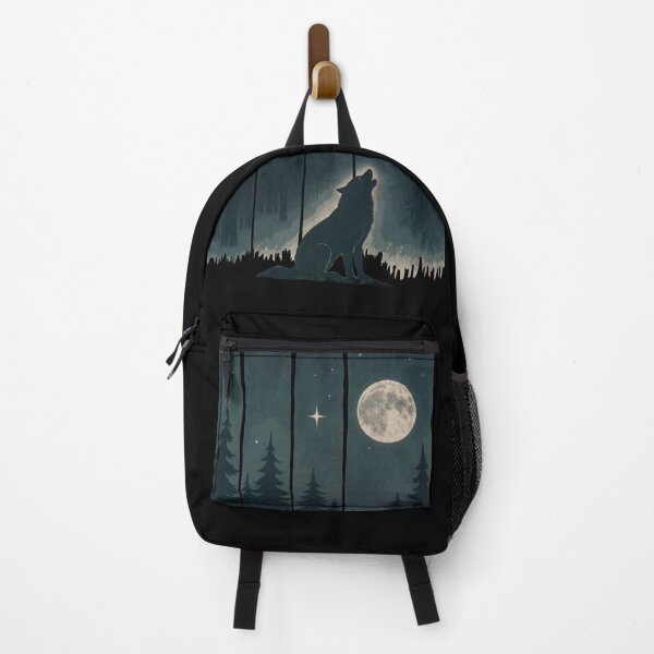 Item preview, A Wolf in the Wild Wolf Silhouette In Beautiful Nature, a wolf with a forest and a deer in the background. nature, wolf, mountains, outdoors, adventure, camping designed and sold by Collagedream.