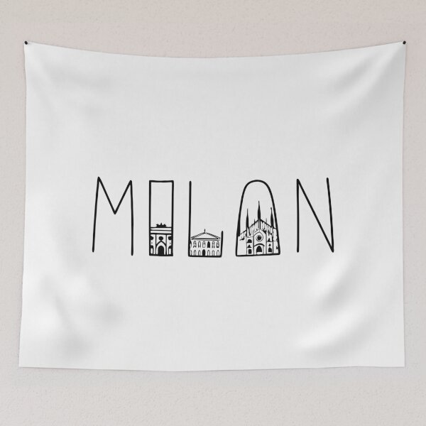 Item preview, Milan City black Line Art – Minimalist Lettering with Landmarks - Modern Travel art - minimalistic designed and sold by pixelated_echoes.