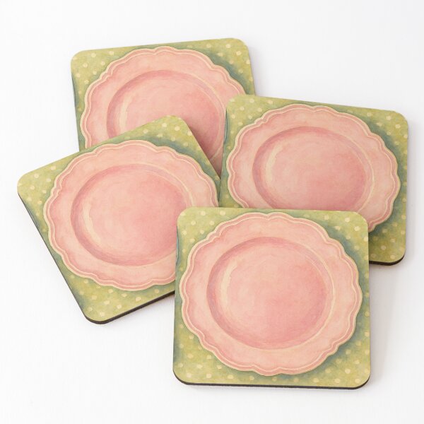 Item preview, Vintage Watercolor Table Setting - Pink Plate and Polka Dot Cutlery designed and sold by Pacika.