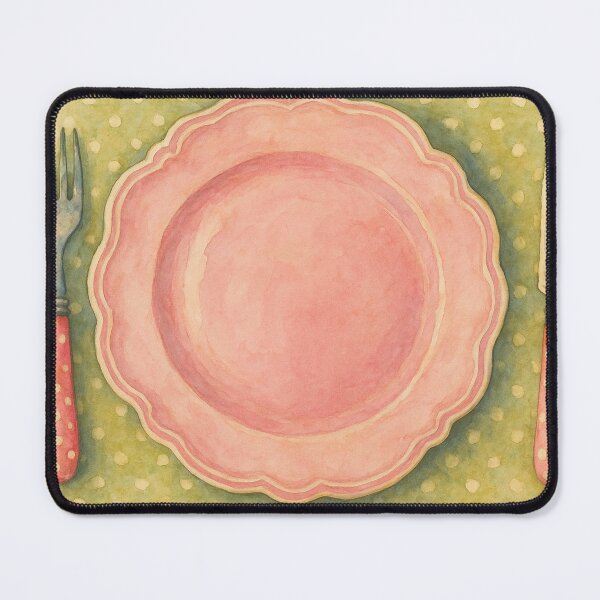 Item preview, Vintage Watercolor Table Setting - Pink Plate and Polka Dot Cutlery designed and sold by Pacika.