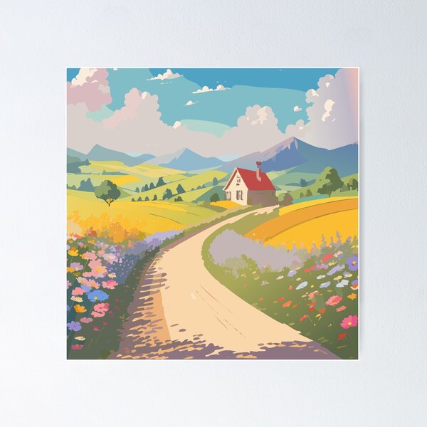 Item preview, Countryside Road – Wildflowers and Sunny Vibes designed and sold by ZeoraStudio.