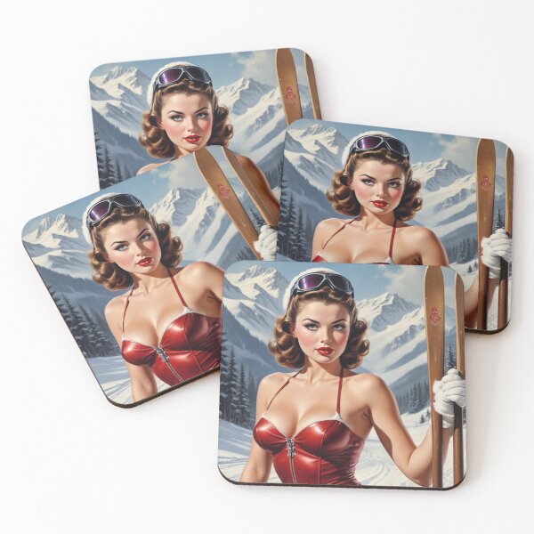 Artikelvorschau, Retro-Ski-Pin-Up entworfen und verkauft von MissSaylor.