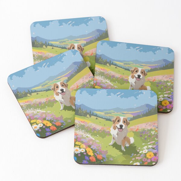 Item preview, Happy Dog – Playing in Wildflower Meadow designed and sold by ZeoraStudio.