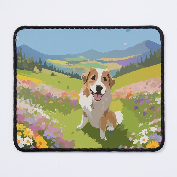 Item preview, Happy Dog – Playing in Wildflower Meadow designed and sold by ZeoraStudio.
