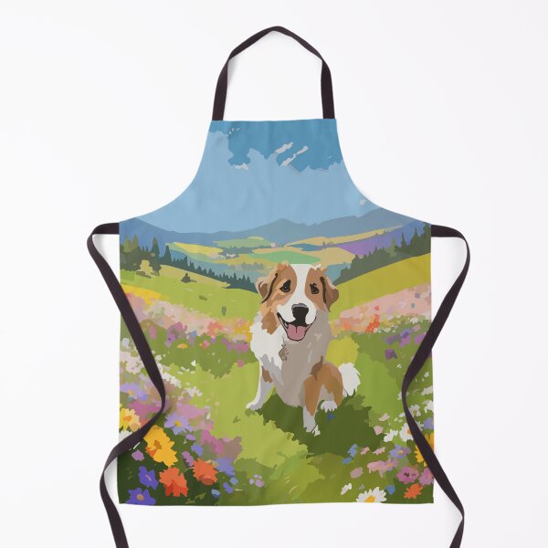 Item preview, Happy Dog – Playing in Wildflower Meadow designed and sold by ZeoraStudio.