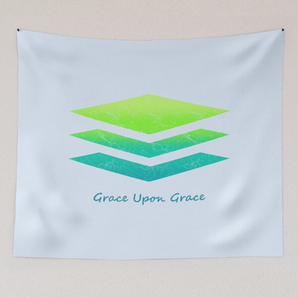 Item preview, Abstract Christian Art - Grace Upon Grace Bible inspired Minimalist Design | blue cyan green designed and sold by ZechJohnRB.