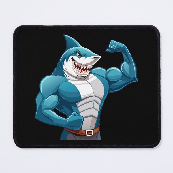 Item preview, Terrifying Shark with open mouth and showing sharp teeth showing muscles, Shark Flexing his muscular big biceps, Fitness Shark, designed and sold by Danler.