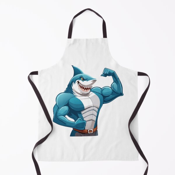 Item preview, Terrifying Shark with open mouth and showing sharp teeth showing muscles, Shark Flexing his muscular big biceps,  Fitness Shark, designed and sold by Danler.