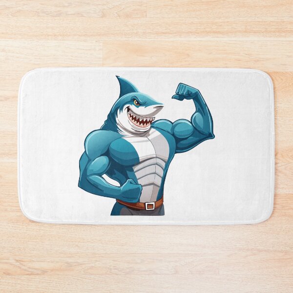 Item preview, Terrifying Shark with open mouth and showing sharp teeth showing muscles, Shark Flexing his muscular big biceps,  Fitness Shark, designed and sold by Danler.