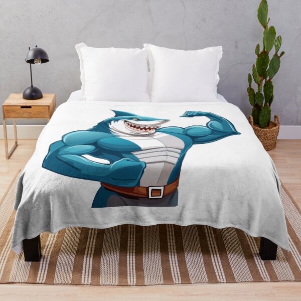 Item preview, Terrifying Shark with open mouth and showing sharp teeth showing muscles, Shark Flexing his muscular big biceps,  Fitness Shark, designed and sold by Danler.