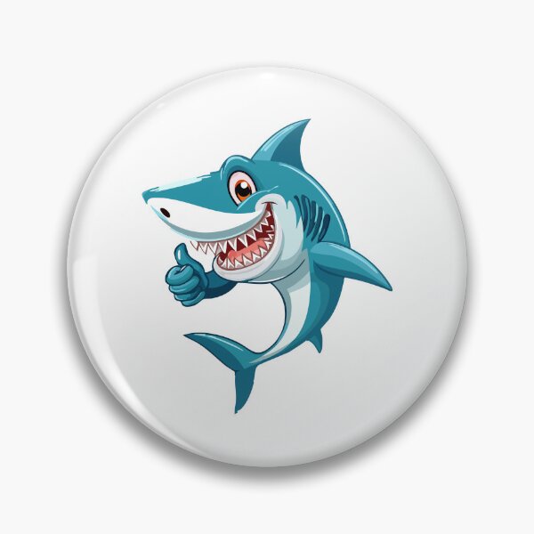 Item preview, Cute shark with open mouth and showing sharp teeth character giving a thumbs up with smile, showing approval on white background designed and sold by Danler.