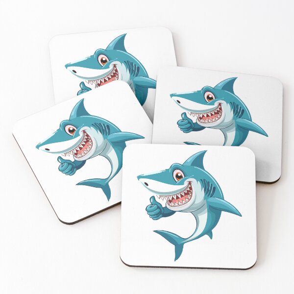 Item preview, Cute shark with open mouth and showing sharp teeth character giving a thumbs up with smile, showing approval on white background designed and sold by Danler.