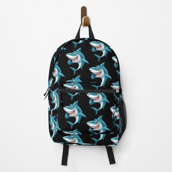 Item preview, Cute shark with open mouth and showing sharp teeth character giving a thumbs up with smile, showing approval on white background designed and sold by Danler.