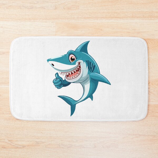 Item preview, Cute shark with open mouth and showing sharp teeth character giving a thumbs up with smile, showing approval on white background designed and sold by Danler.