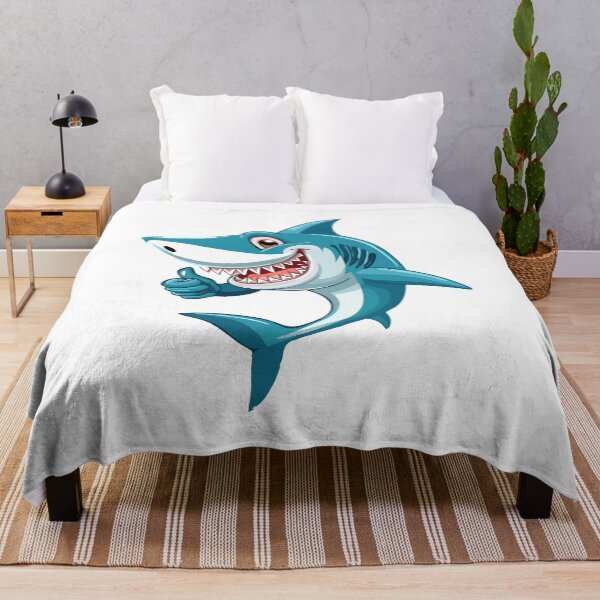 Item preview, Cute shark with open mouth and showing sharp teeth character giving a thumbs up with smile, showing approval on white background designed and sold by Danler.