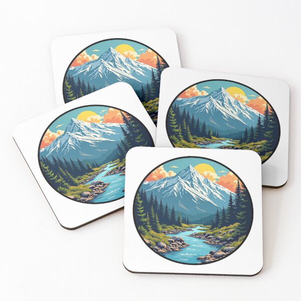 Item preview, Serene Mountain Landscape - Tranquil River and Sun Illustration designed and sold by Arte Zen.