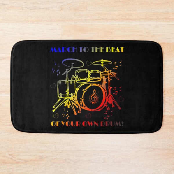Item preview, March to the beat, of your own drum, Polyamory pride flag graphic, rainbow drum set and hearts graphic, mental health matters, mindfulness, self love, music lovers, music,  designed and sold by PrideBeProud.