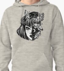 Portrait of the magic surreal witch girl with a head as night sky full of moth butterflies. Pullover Hoodie