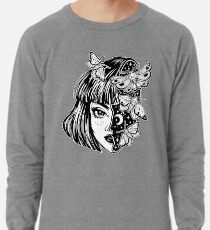 Sudadera ligera Retrato de la bruja surrealista mágica niña con una cabeza como el cielo nocturno lleno de mariposas polilla.