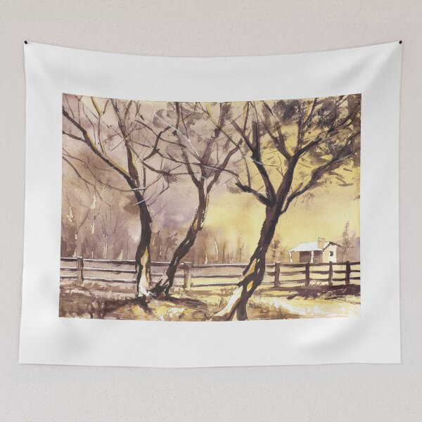 Item preview, Barn fine art watercolor painting, sunset watercolor landscape artwork, watercolor giclee sunset landscape designed and sold by rfoxphoto.