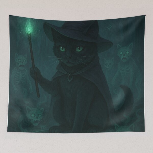 Item preview, Sitting Necromancer Cat – Guardian of Awakened Spirits designed and sold by TheMysticCats.