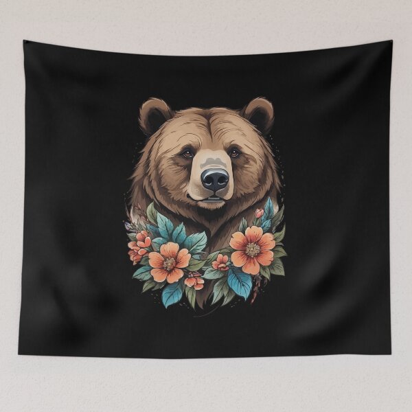 Item preview, Traditional Japanese Floral Grizzly Bear Tattoo designed and sold by JohnnyVillas.