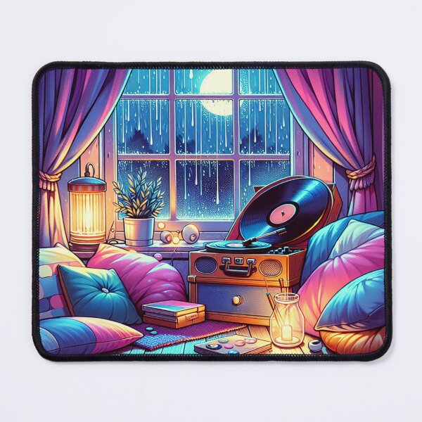 Artikelvorschau, Cozy Vinyl Listening Corner Poster – Rainy Night Retro Vibes entworfen und verkauft von NSB-Design.