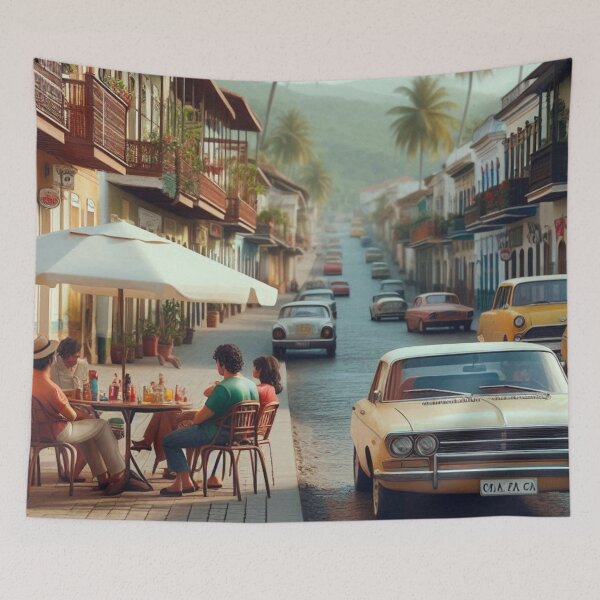Item preview, Vibrant 1970s Maracay – AI Artwork Colorful Roadside Café Scene for City Lovers, Travelers, and Vintage Enthusiasts designed and sold by knalpot-design.